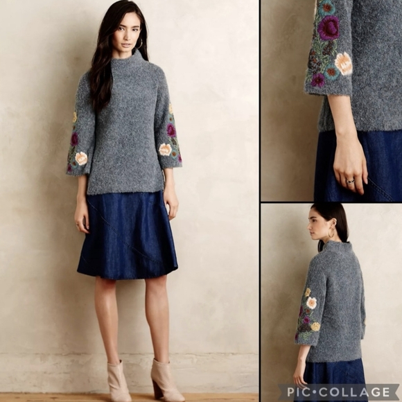 Sleeping on Snow Wool MohairAlpaca Floral Embroidered Sweater - Anthropologie